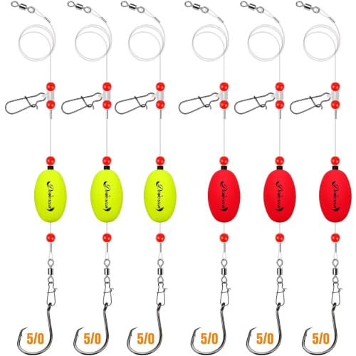 Dovesun Fish Finder Rig with Float 20.5" Surf Fishing Rigs 90LB Surf Fishing Tackle for Shark Bluefish Stripers 6PCS 5/0 8/0 - color: 5/0 Circle Hook