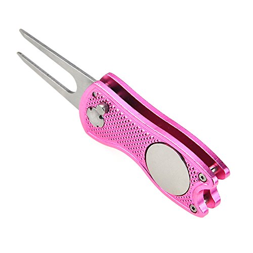 Mile High Life Microfiber Waffle Pattern Golf Towel | Club Groove Cleaner Brush | Foldable Divot Tool with Magnetic Ball Marker (Pink Towel/Brush/Fish Divot) - color: Pink Towel/Brush/Fish Divot