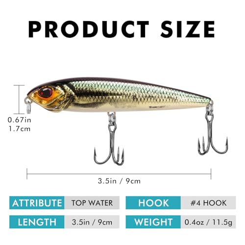 TRUSCEND Popobait Easy Catch Fishing Lures with BKK Hooks, Instant Startup, Longer Cast, Balanced Spray/Sound/Swim, Plopper Topwater Lures for Bass, Trout, Pike, Walleye, Freshwater Saltwater Fishing - color: E3-3.5",0.4oz