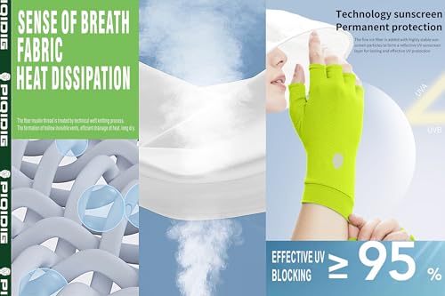 Men's Women's SPF Fingerless Gloves Mittens Sun Protection Unisex Driving Gloves UPF 50+ With Silicone Gel - color: Neon Green, size: Medium