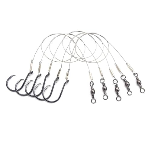 Circle Hook Rigs with Steel Leaders, Saltwater Surf Fishing Tackle Kit, Heavy Duty Hooks, 7x7 Strands Steel Wire with Nylon-Coating - size: 1#