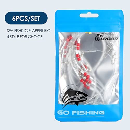 Fishing Leader Fishing Rigs, Luroad 6/12/18 Pcs Nylon-Coated Lines with Swivels Snap Beads, Stainless Steel Hooks Crimps Saltwater Freshwater for Fishing Lovers Angler, 1 Arm/ 2 Arms - color: E.2 Arm-Green-12pcs