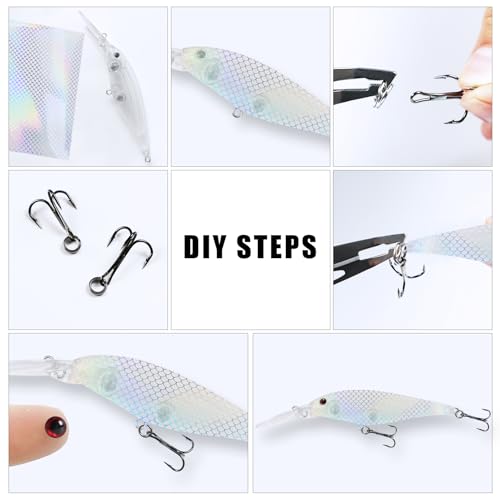 207Pcs Unpainted Fishing Lures Making Kit DIY Lure Blanks | DIY Jerkbait Crankbaits Minnow Hard Bait Set Include Treble Hook Split Rings Lure 3D Eyes Stickers