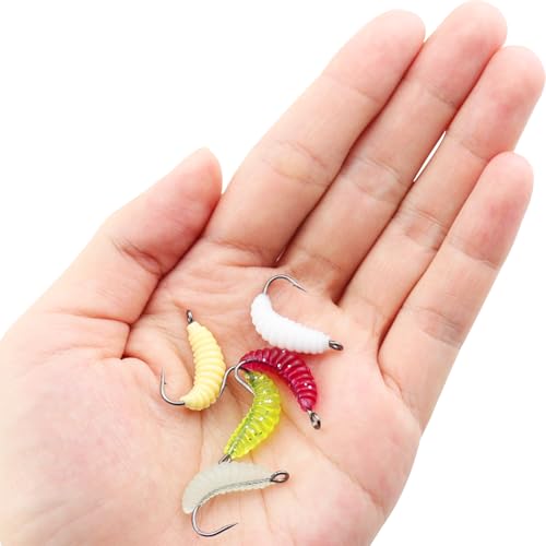 ZCZQC 30PCS Fishing Maggot Bait Set Mealworm Bait Assorted Colours Hooks and Worms Boxed 0.83in for Crab Trout Blue Gill Bass Freshwater Bait Kit