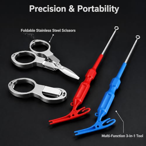 predolo Foldable Fishing Scissors, Stainless Steel Braided Line Cutter, Anti Rust Fishing Line Scissors for Tackle Box, Pocket Portable, Three3-in-1 knotting and hook - style: Three3-in-1 knotting and hook