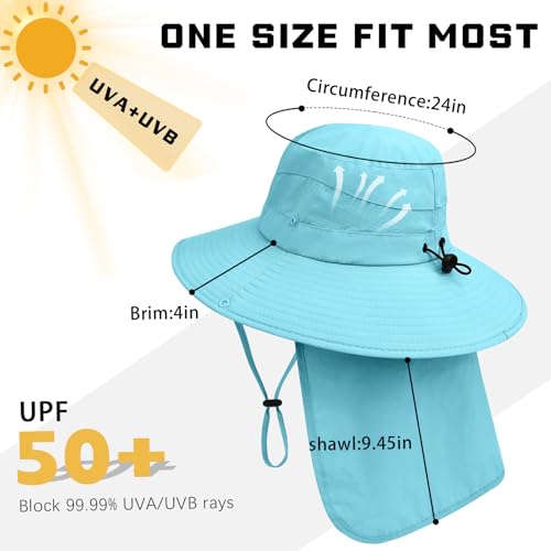 Sun Hats for Men Women, UPF50+ Protection Safari Hat,Wide Brim Fishing Hat with Neck Flap,Bucket Hats for Beach Hiking - color: Blue