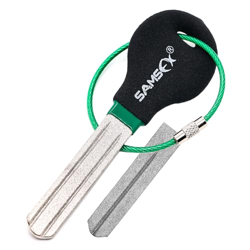 SAMSFX Fishing Hook Sharpener Hook File for Fishing Diamond File with Handle Portable Double Sided Fine and Medium Grits for Men - color: Black & Green