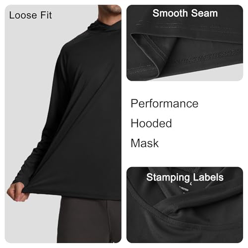 HovSiyla Mens Fishing Hoodie UV Sun Protection Shirts UPF Rash Guard Long Sleeve Shirts Hiking Performance Mesh Face Mask Top - color: 5 Pack : Black Grey White Navy Red, size: Large