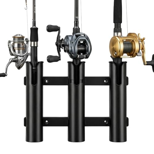 3 Pack Fishing Rod Holder Bracket - 12.4 Inch Wall Mounted 3 Rod Rack, Heavy Duty PVC Side Mount Fishing Pole Holders for Boats, Kayaks, Trucks, Garage Storage & Coolers with Mounting Screws