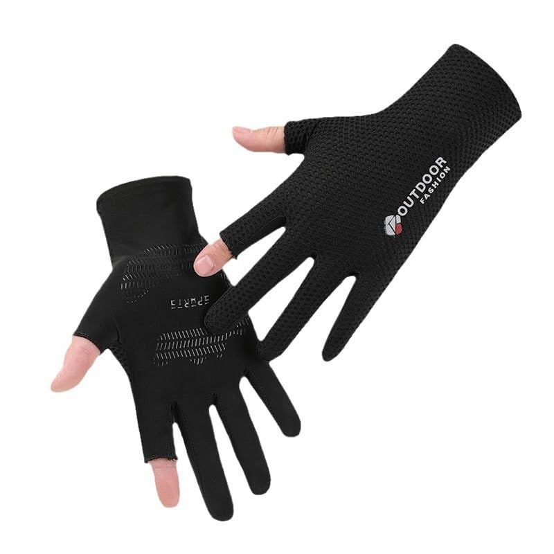 Mealah Lightweight-Fingerless-Gloves for Men - UPF 50+ UV Sun-Protection- Gloves for Fishing Driving Hiking Outdoor - color: Black-Two Fingers