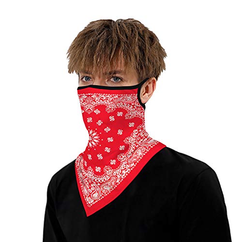 YAYOUREL Neck Gaiter Face Mask Bandanas for Men Women UV Face Scarf Cover Ear Loop Hole Facemask for Fishing Running Cycling - color: Red White