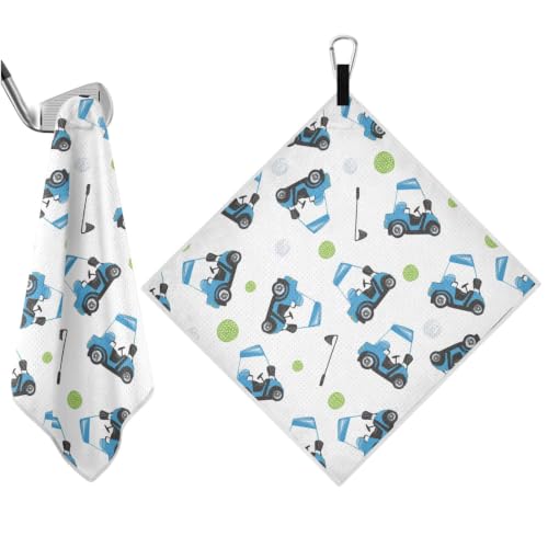 Golf Ball Blue Print Magnetic Golf Towel for Men, 17.7"x17.7" Golf Bag Towel with Carabiner Clip & Hidden Magnet, Heavy Duty Golf Club Cleaner - color: Golf Ball Blue