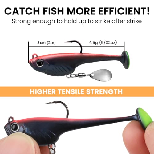 TRUSCEND Duramax Pre-Rigged Saltwater Fishing Lures with BKK Jig Hooks, Easy Catch 10X Tear-Resistant TPE Soft Swimbait for Redfish Grouper Striper Bass Trout Crappie Walleye, Weedless Freshwater Bait - color: C-2"-5/32oz