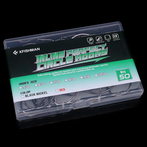 XFISHMAN-Inline-Circle-Hooks-Saltwater-Freshwater-for-Catfish-Tuna-Bass-Octopus-Hooks-Big-Hook-Fishing 50 Pack - color: Black, size: 8/0 50-Pack