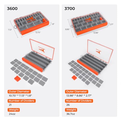 KastKing HyperSeal Waterproof Tackle Box, Waterproof 3600 and 3700 Tackle Trays, Fishing Tackle Box Organizer with Removable Dividers, Lure Box and Terminal Tackle Storage - size: 3600 (1 Pack) & 3700 (1 Pack)