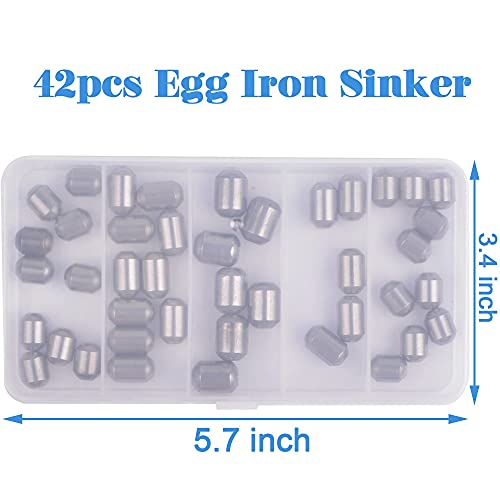Fishing Weights Egg Sinkers Kit,42pcs Lead Free Fishing Weights Slip Sinkers for Fishing Lines Steel Barrel Weights for Freshwater Saltwater Bass Trout Walleye Fishing