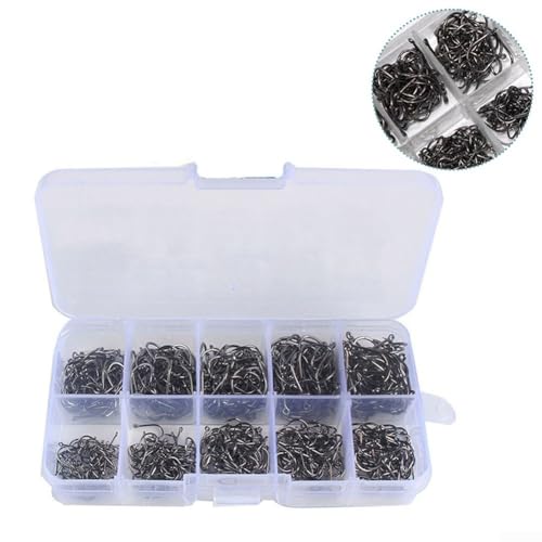 High Carbon Steel Fishing Hooks Set, Assorted Sizes Fly Fishing Hook Kit with Plastic Box, Barbed Terminal Tackle for Freshwater Saltwater Angling, 100 or 500 Pieces(100 per box) - size: 100 per box