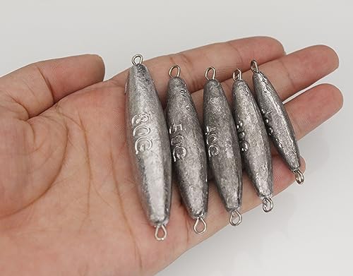 Inline Trolling Sinkers Kit - Double Ring Lead Fishing Weights Casting Sinker Bullet/Olive for Saltwater and Freshwater Fishing - size: 1.75 oz - 5 pcs