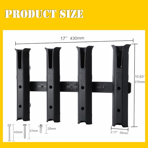 GearTrust Fishing Rod Holders, 4 Rod Holder for Boat Golf Cart & Garage | 4 rod holder for boat. Adjustable tube fishing pole holders for boats, golf cart, cooler, kayak, jetski & john boat. - color: Carbon Black