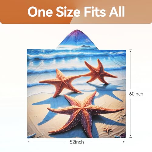 Catalonia Hooded Towel for Adults, Quick-Dry Beach Poncho with Hood, Sand-Free Summer Gift - color: Starfish