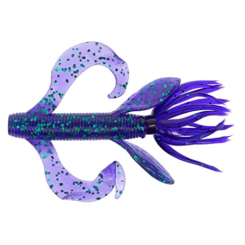 Yamamoto Custom Baits 4" Kreature Soft Creature Bait, 7-Pack, Bass Fishing Soft Plastic Lure, Multiple Colors - color: JUNE BUG PURPLE W/ EMERALD FLAKE (7 PACK)