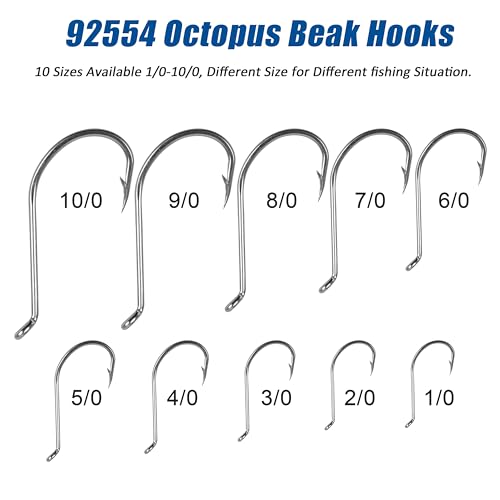 Octopus Beak Hooks, 60pcs Saltwater Circle Hooks Beak Offset Fishing Hooks Stainless Steel Fishing Jig Hooks Fishhook for Saltwater Freshwater 1/0-10/0 - size: 7/0 - 60pcs