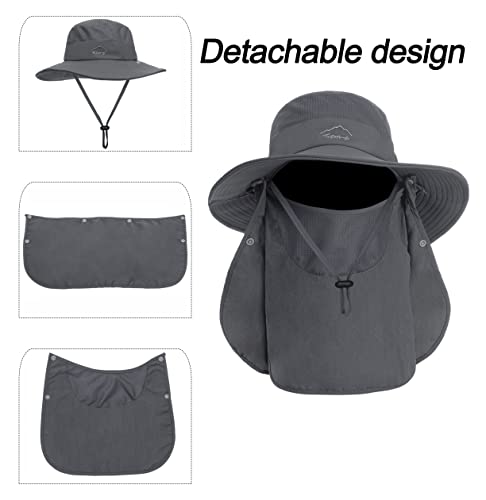 Mens Sun Hat with Neck Flap Quick Dry UV Protection Caps Wide Brim Fishing Hat Summer Beach Hat Outdoor Hiking Hat UPF 50+