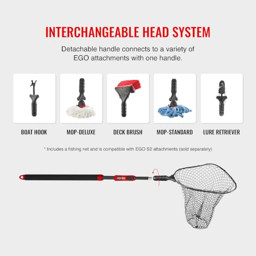 EGO S2 Slider Fishing Net Handle | Adjustable Extension Handle, Minimal Water Drag Design, Ergonomic Foam Grip for Landing Nets - size: 29" to 60" Handle, 22” x 23” Hoop, style: Lightweight Non-tangle Deep Rubber Mesh