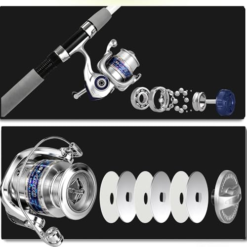 Spining Reels and Fishing Rod Combos (2-Pack), 5ft /6ft Fishing Pole, Size 2000 Reels, Pre-Spooled with 10 lb and 15 lb Mono Line - size: 4.92FT