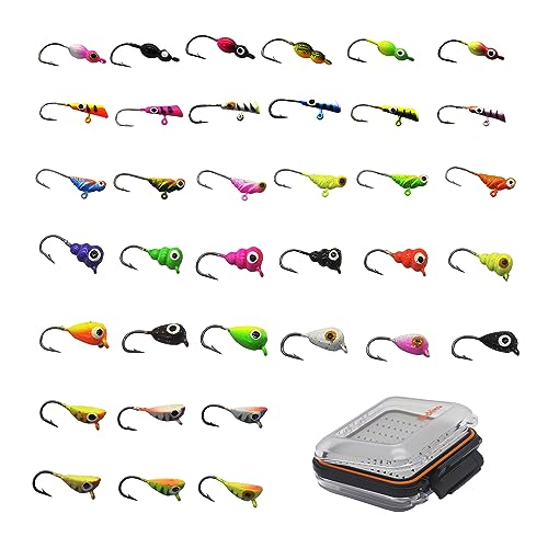 Alichino Ice Fishing Rod and Reel Combo Aluminum Inline Reel 26 Inch M/ML Rod Ice Jigs Set Box 8X PE Line Full Fishing Kit for Winter - color: Reel,Rod,PE Line and Lead Ice Jig Set