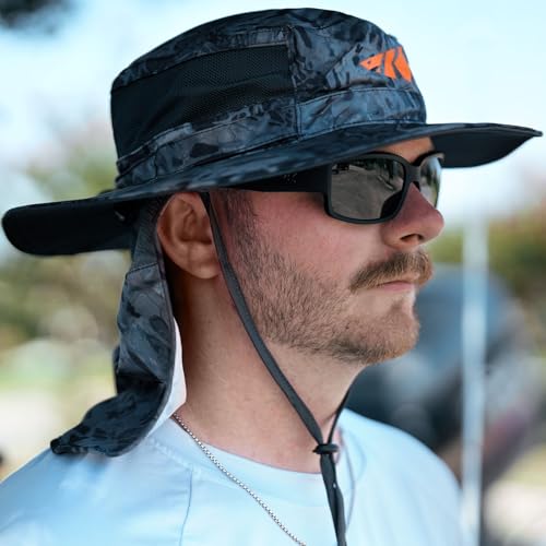 KastKing Sol Armis UPF 50 Boonie Hat - Sun Protection Hat, Fishing Hat, Beach & Hiking Hat, Paddling - color: T: Blackout, size: With Neck Shield