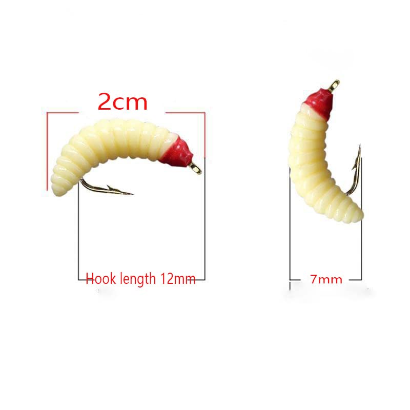 ZCZQC 10pcs Maggots Fishing Bait - Beige Fake Maggots - Soft Bait - Trout, Crappie, Pan Fish Fly Fishing