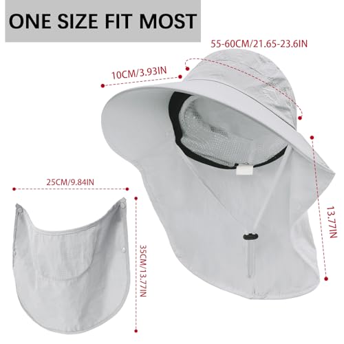 Rosoz Sun Hat for Men Women with Neck Flap,Wide Brim UPF50+ Fishing Hat with Detachable Face Cover Outdoor Sun Protection Hat - color: 1pack-light Grey