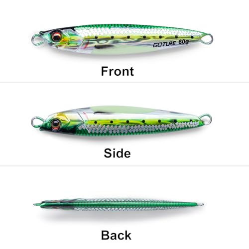 Goture Fishing Jigs, 40g 60g 80g Vertical Jig Saltwater Freshwater, Jig Fishing Lures with Assist Hook and Treble Hook, 5PCS Jigging Spoon Lures, Speed Fast Fall Jigs for Tuna,Salmon,Bass - color: A:5pcs Fishing Jigs, size: 60g