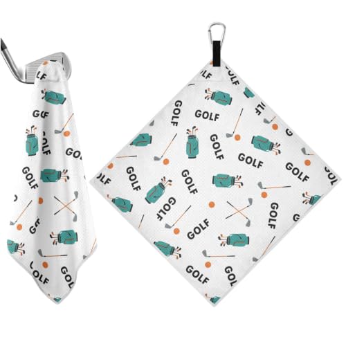 Golf Ball White Pattern Magnetic Golf Towel for Men, 17.7x17.7in Golf Bag Towel with Hidden Magnet & Carabiner Clip, Heavy Duty Golf Club Cleaner - color: Golf Ball White