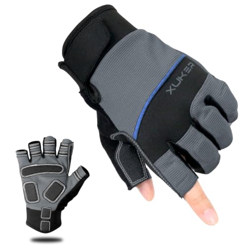 XUKER Half Finger Padded Palm Water Gloves, Anti-Slip Quick Dry for Kayak SUP Dive Ski - color: Grey, size: Medium