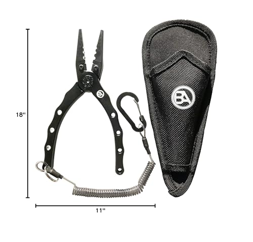 Black Anchor Fishing Accessory Kit | 6.7" Aluminum Plier, Stainless Lip Gripper, Buff Face Shield, Wire Cutter, Split Ring Braid Scissor, Microfiber Towel
