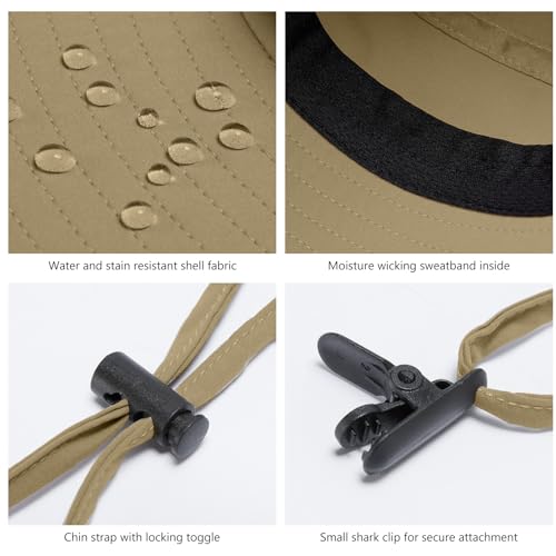 UPF 50+ Foldable Sun Hats Wide Brim with Large Neck Flap for Men Women UV Protection Gardening Fishing Beach Hat - color: Khaki