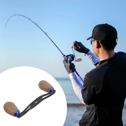 Fishing Reel Handle Replacement Parts Blue Fishing Baitcasting Reel Handle Rocker Arm Girp Fishing Rod Spinning Reel Grip with Wood Knob - color: Blue