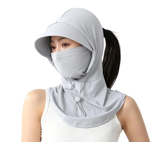 3 in 1 Summer Cooling Balaclava Breathable Sun UV Protection Hood Face Mask with Ear Loops for Men Women - color: Light Gray