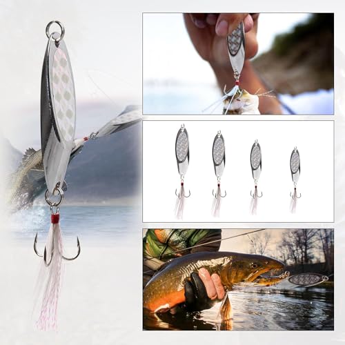 Spoon Lure Jigging Fishing Lures,Sinking Metal Luminous Spoons Hard Bait Saltwater with Treble Fishing Hooks for Salmon Bass Fishing Tackle - size: 1.0oz (28g) - 6pcs
