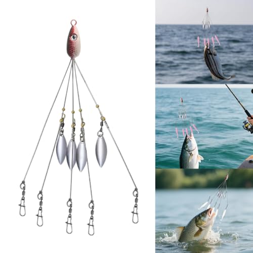 Dnyta 5 Arms Umbrella Rig Kit Umbrella‑Style Alabama Rig Kit, Stylish | Multi‑Arm Fishing Bait Rigs Crank Hook and Soft Bait for Trout Perch Walleye Freshwater/Saltwater Boat Trolling - color: Stylish