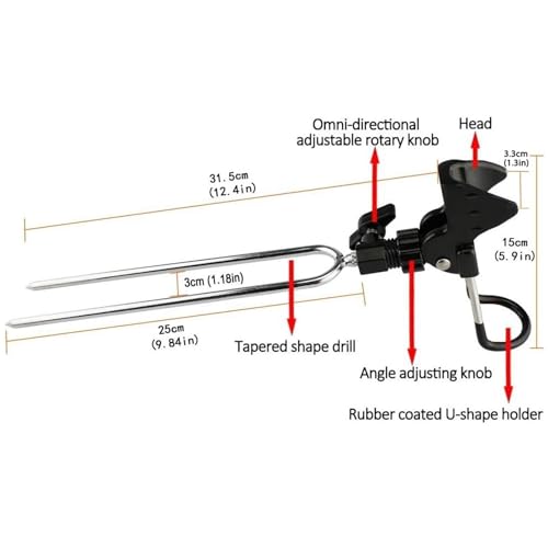 Aluminum Bank Fishing Rod Holder with 10 Fishing Bells | Heavy Duty Ground Spike Fish Pole Stand Rack for Shore, Surf, Beach Fishing - Great Fathers Day Gift for Men