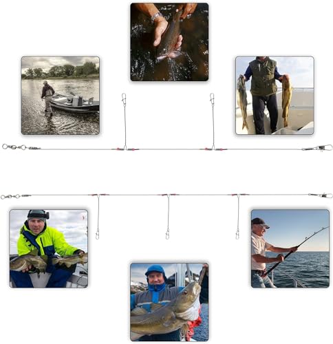 Fishing Leader Saltwater Freshwater,Stainless Steel Fish Rig with Swivel Snap Beads Connector Lure Bait and Hooks Fish Trace Lure Steel Wire Fishing Tackle Kit - color: 3arm 24pack