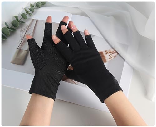 Women Fingless UV Protection Sunblock Gloves,Non-Slip Driving-Gloves Cyling - color: Black