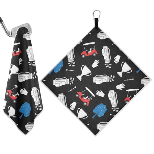 Golf Black Pattern Magnetic Golf Towel for Men, 17.7"x17.7" Golf Bag Towel with Hidden Magnet & Carabiner Clip, Heavy Duty Golf Club Cleaner - color: Golf Black