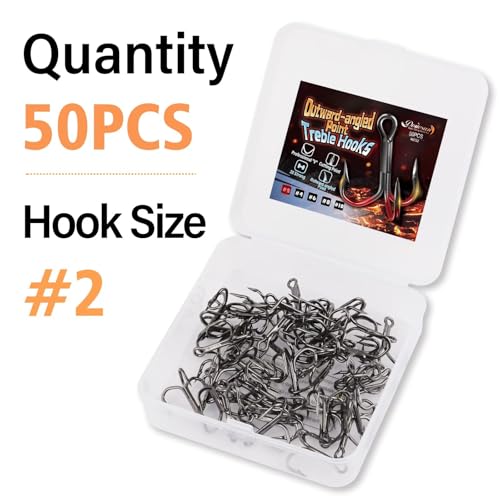 Dovesun Fishing Treble Hooks Outward-Angled Point 3X Strong Professional V Triple Fishing Hooks for Saltwater and Freshwater 50PCS Size #10#8#6#4#2 - size: #2 * 50PCS
