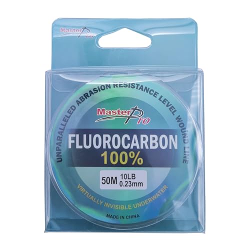 MASTERPRO 100% Fluorocarbon Coated Fishing Line, 10lb 15lb 20lb 25lb 30lb 40lb 50lb 80lb 100lb, Clear, 50m/roll, Strong & Tough Fast Sinking Fishing Leader for Freshwater and Saltwater