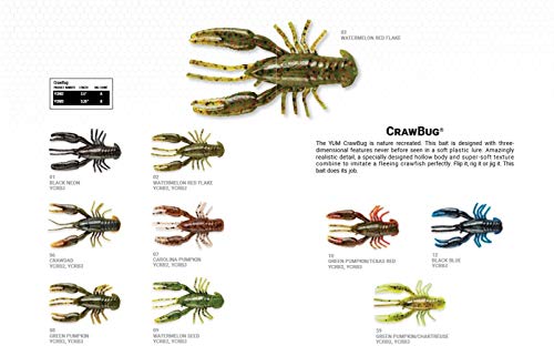 YUM Craw Chunk Soft Plastic Bait Bass Fishing Lure - color: Watermelon/Red Flake, style: Watermelon/Red Flake, 3 1/4 Inch