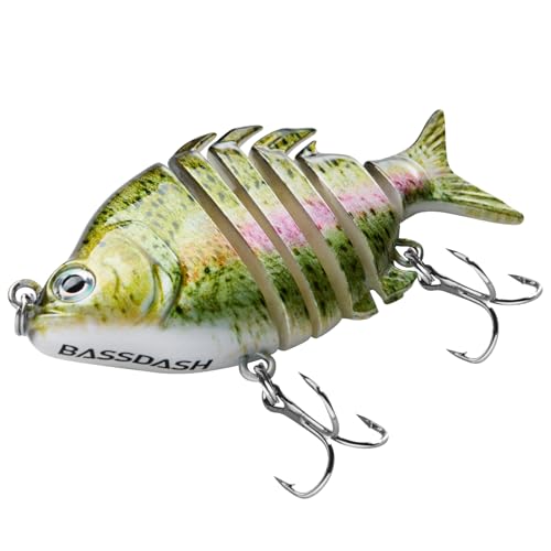 Bassdash SwimPanfish 0.34oz Hard Swimbaits Multi Jointed Topwater Trout Bass Fishing Crank Lure for Freshwater and Saltwater - color: Light Rainbow